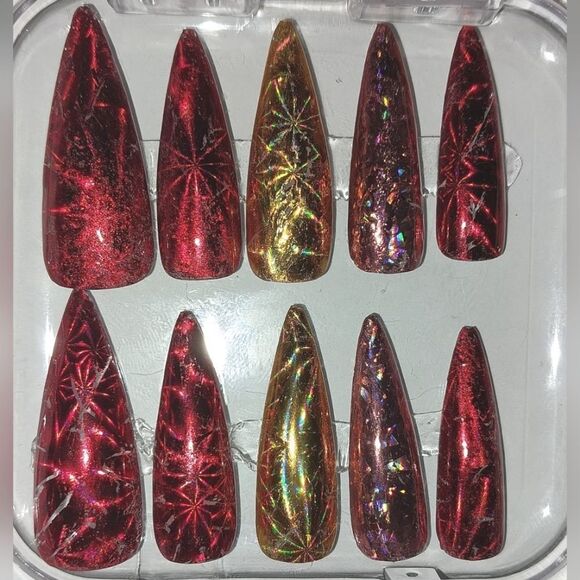 Hand crafted festive press on nails sz Large - Picture 6 of 9